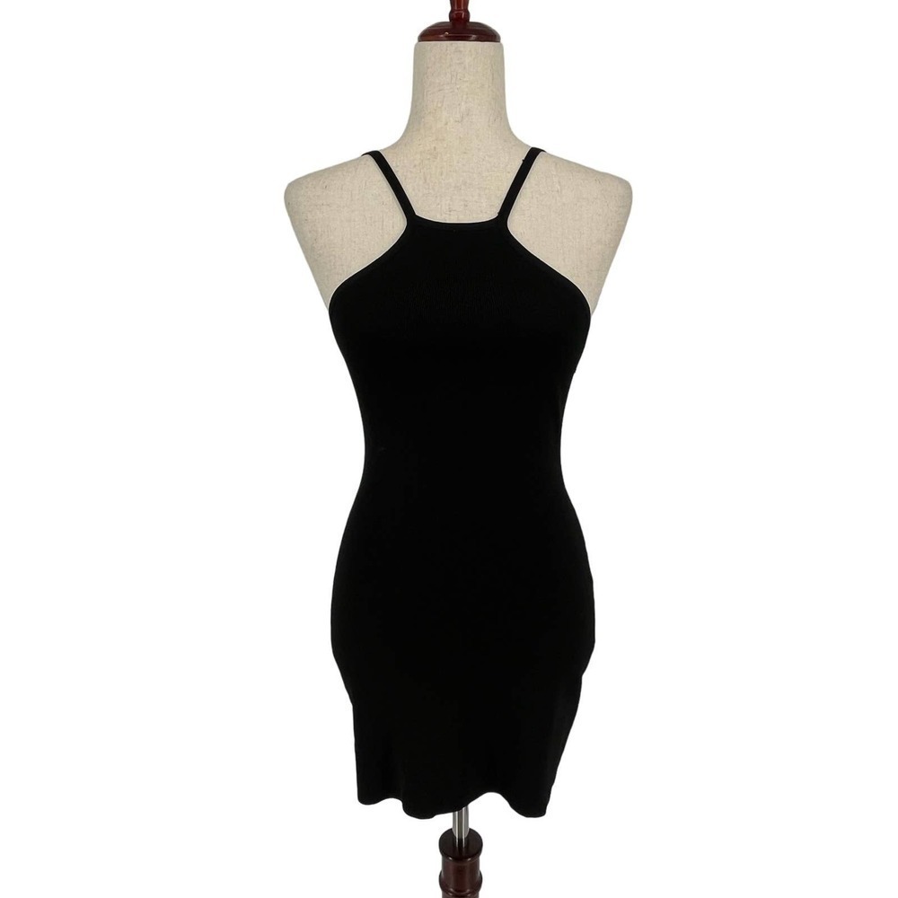 Sandro   Black Halter Neck Body-Con Mini  Ribbed Dress- Size 34- NWOT
